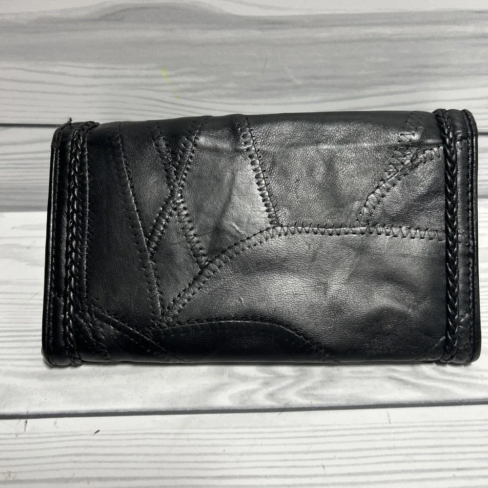 Vintage Brighton Black Heart Accent Tri-Fold Wallet Credit Card Folding Women